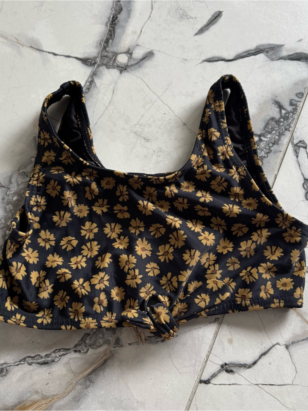 Rylee + Cru Black & Gold Floral Kids Bikini Top